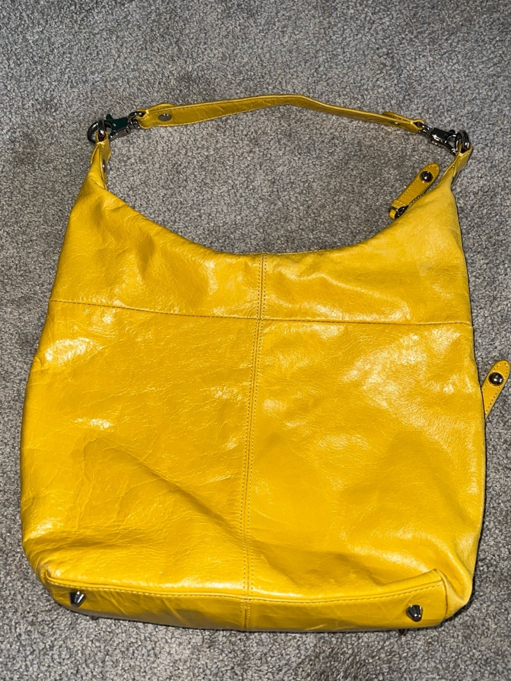 HOBO International Shoulder Bag Citrus Yellow Leather Outside Pocket Zip Closure - Picture 2 of 16
